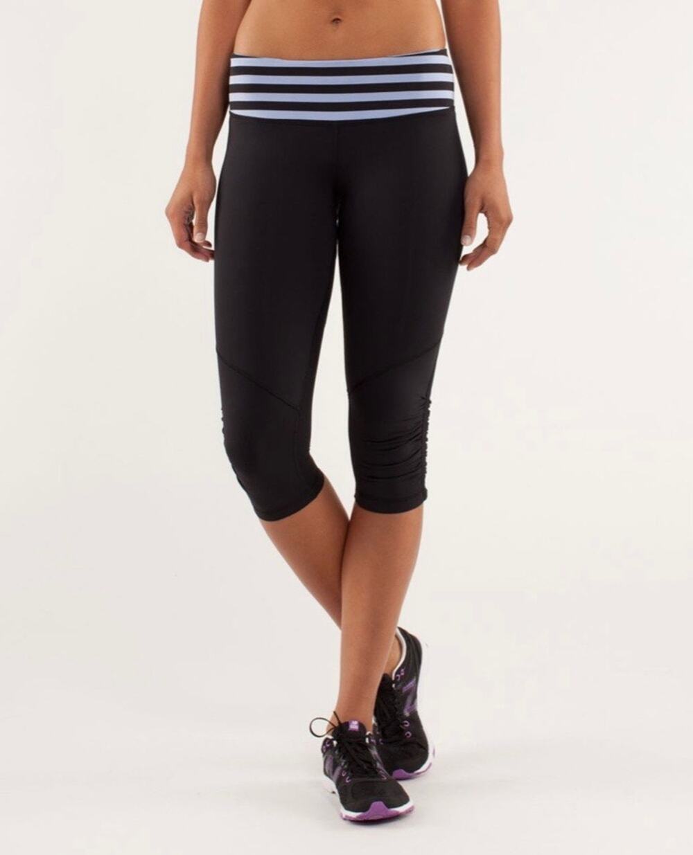 Lululemon Black Purple Stripe Run For Your Life Crop Capri Leggings Size 4